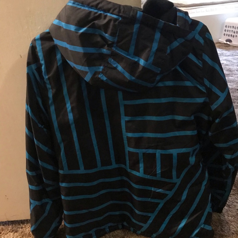 black and blue striped coat